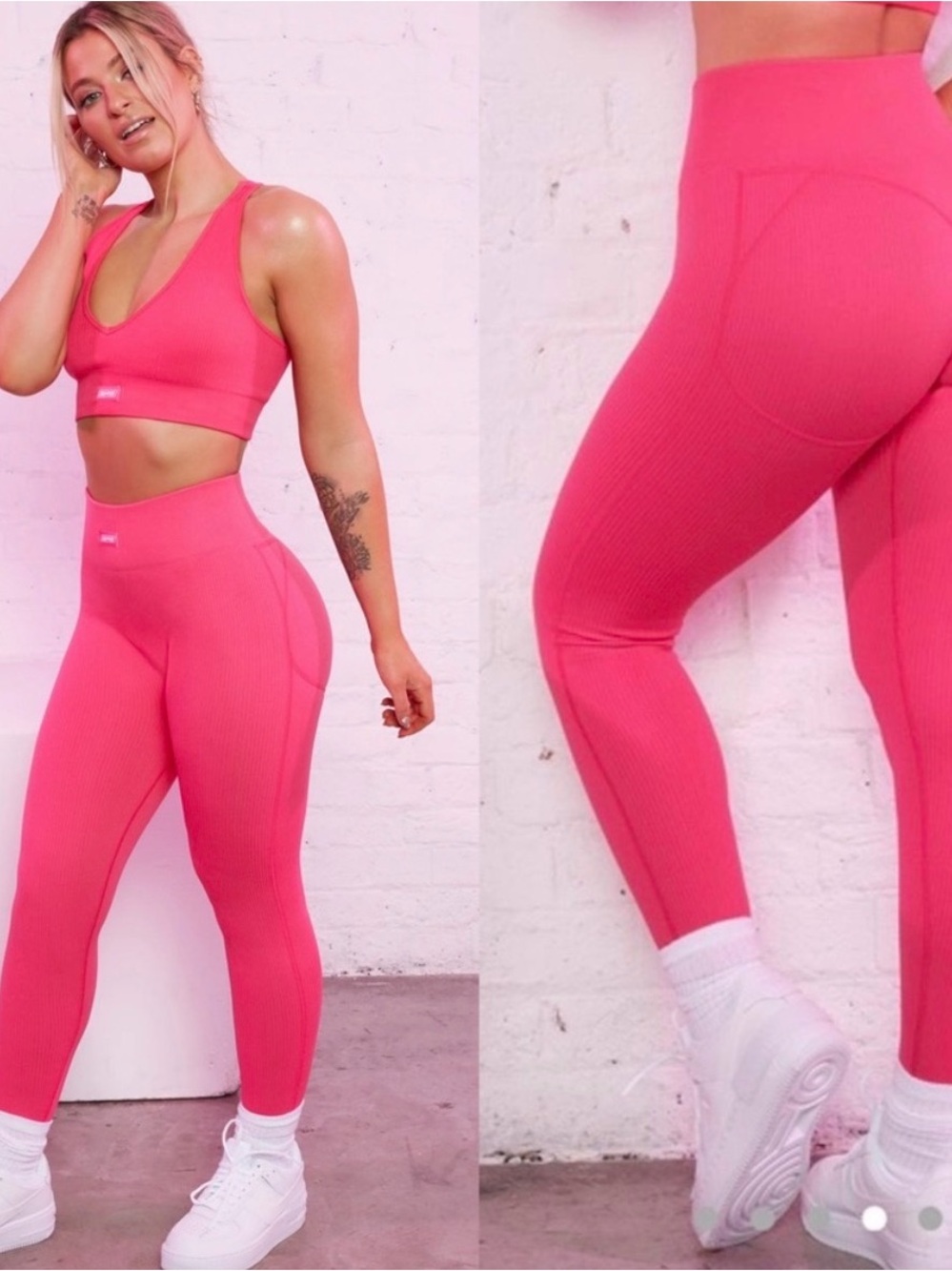 Bo+Tee Strong Ribbed Butt Lifting Leggings Size Small - Hot Pink